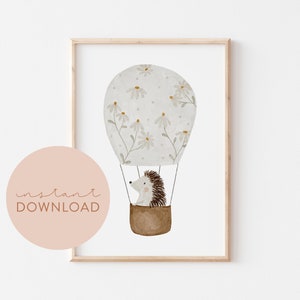 Kinderposter Igel im Heißluftballon Download Poster zum ausdrucken Sofortdownload digitale Datei Bild Kinderzimmer Babyzimmer Tierposter