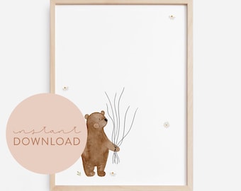 Kinderposter Gäste Bär Fingerabdrücke Poster zum Ausdrucken Sofortdownload digitale Datei Bild Kinderzimmer Babyzimmer Poster Tierposter