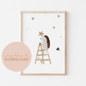 Kinderposter Igel Planet Download Poster zum ausdrucken Sofortdownload digitale Datei Bild Kinderzimmer Babyzimmer Poster Tierposter
