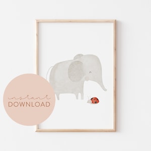 Kinderposter Elefant und Marienkäfer Download Poster zum ausdrucken Sofortdownload digitale Datei Bild Kinderzimmer Wanddeko Babyzimmer Deko