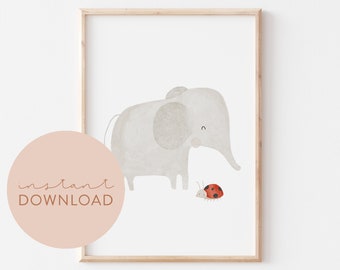 Kinderposter Elefant und Marienkäfer Download Poster zum ausdrucken Sofortdownload digitale Datei Bild Kinderzimmer Wanddeko Babyzimmer Deko
