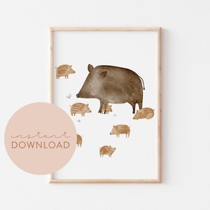 Kinderposter Wildschweine Download Poster zum ausdrucken Sofortdownload digital Datei Bild Kinderzimmer Babyzimmer Tierposter Waldtiere Baby