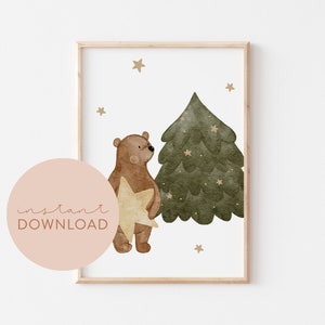 Kinderposter Bär Weihnachtsbaum Download Poster zum ausdrucken Sofortdownload digital Datei Kinderzimmer Babyzimmer Kinderposter Weihnachten