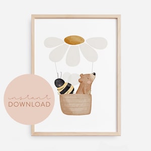 Kinderposter Heißluftballon Gänseblümchen Download Poster zum ausdrucken Sofortdownload digitale Datei Bild Kinderzimmer Babyzimmer Poster