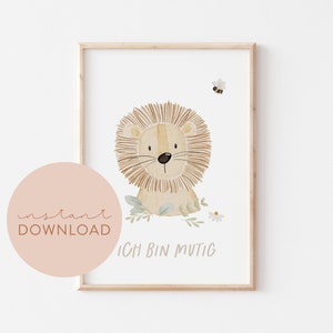 Kinderposter Sprüche Löwe Blumen Floral Download Poster zum ausdrucken Sofortdownload digital Datei Bild Kinderzimmer Babyzimmer Affirmation
