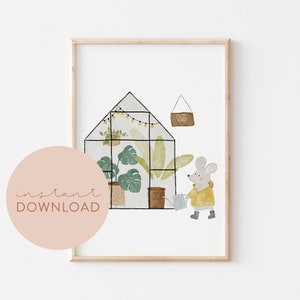 Kinderposter Maus Pflanzenhaus Download Poster zum ausdrucken Sofortdownload digitale Datei Bild Kinderzimmer Babyzimmer Tierposter Kinder