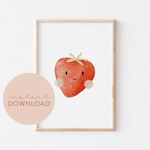 Kinderposter Erdbeere Download Obst Poster zum ausdrucken Sofortdownload digitale Datei Bild Kinderzimmer Babyzimmer Erdbeerposter