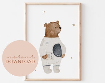 Kinderposter Weltraum Bär Download Poster zum ausdrucken Sofortdownload digital Datei Bild Kinderzimmer Babyzimmer Wanddeko Weltall Deko