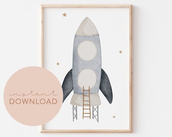 Kinderposter Weltraum Rakete Download Poster zum ausdrucken Sofortdownload digital Datei Bild Kinderzimmer Babyzimmer Wanddeko Weltall Deko