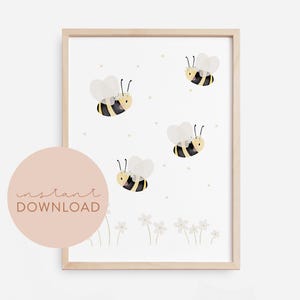 Kinderposter Bienen Blumen weiss Download Poster zum ausdrucken Sofortdownload digitale Datei Bild Kinderzimmer Babyzimmer Poster