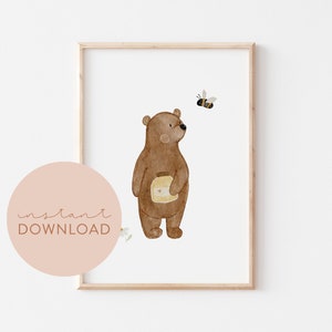 Kinderposter Bär Honig Download Poster zum ausdrucken Sofortdownload digitale Datei Bild Kinderzimmer Wanddeko Babyzimmer Poster Deko Tiere