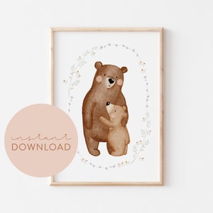 Kinderposter Bär Umarmung Download Poster zum ausdrucken Sofortdownload digitale Datei Bild Kinderzimmer Babyzimmer Poster Tierposter Blumen