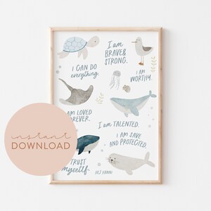 Kinderposter Affirmationen Meerestiere ENGLISCH Download Poster ausdrucken Sofortdownload digital Datei Bild Kinderzimmer Baby Unter Wasser