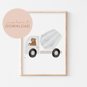 Kinderposter Bär Betonmischer Download Poster zum ausdrucken Sofortdownload digitale Datei Bild Kinderzimmer Babyzimmer Poster Tierposter