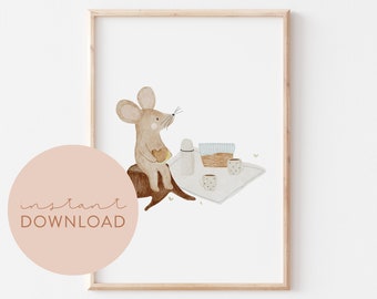 Kinderposter Enni Picknick Download Maus Poster zum ausdrucken Sofortdownload digitale Datei Bild Kinderzimmer Babyzimmer Tierposter