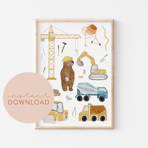 Kinderposter Bär Baustelle Download Bär Poster zum ausdrucken Sofortdownload digitale Datei Bild Kinderzimmer Babyzimmer Poster Tierposter
