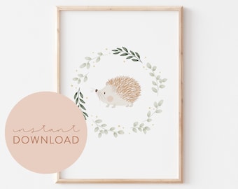 Kinderposter Igel Greenery Download Poster zum ausdrucken Sofortdownload Datei digital Bild Kinderzimmer Deko Babyzimmer Poster Pflanzen