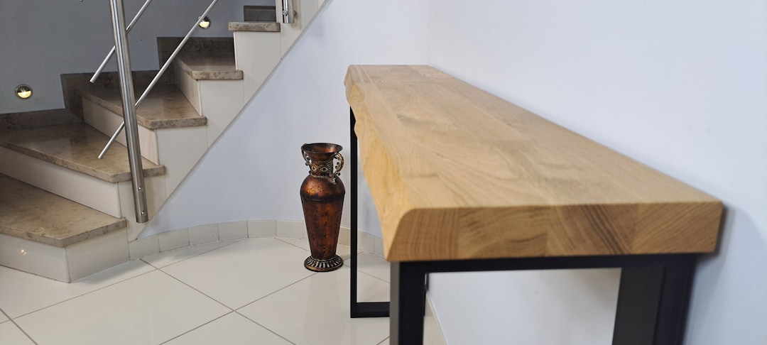 Console Table Solid Oak Handmade With Modern Design, Living Edge, U ...