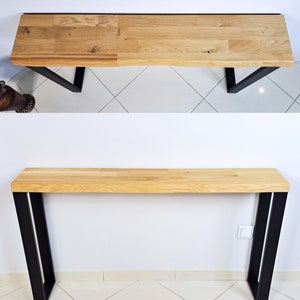 Timberena Table console en chêne massif fait main avec design moderne, bord vivant, pieds en forme de U image 10