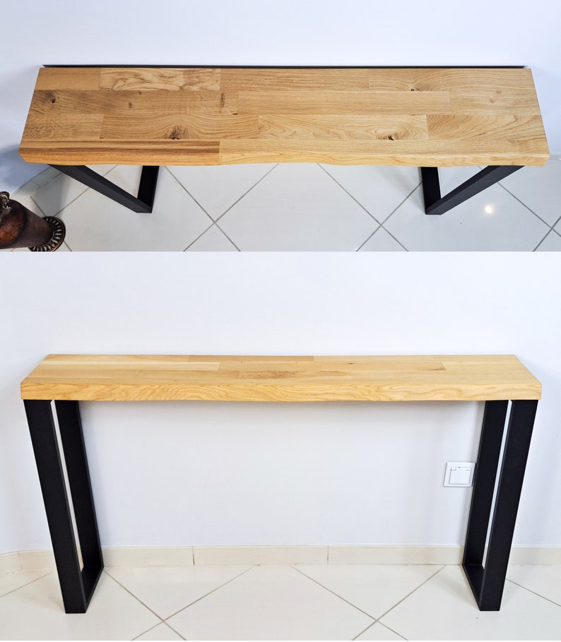 Timberena Table console en chêne massif fait main avec design moderne, bord vivant, pieds en forme de U image 10