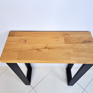 Timberena Table console en chêne massif fait main avec design moderne, bord vivant, pieds en forme de U image 6