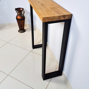 Timberena Table console en chêne massif fait main avec design moderne, bord vivant, pieds en forme de U image 8