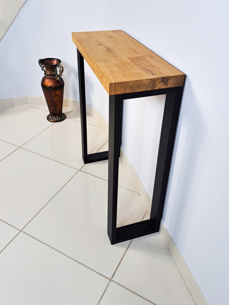 Timberena Table console en chêne massif fait main avec design moderne, bord vivant, pieds en forme de U image 8