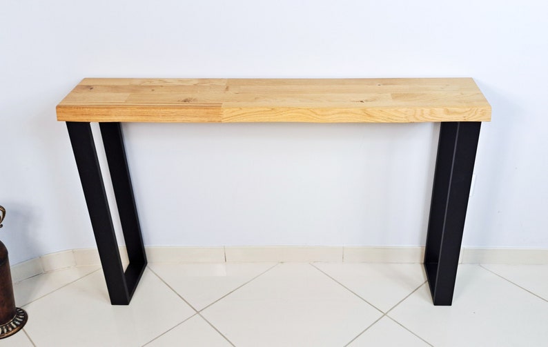Timberena Table console en chêne massif fait main avec design moderne, bord vivant, pieds en forme de U image 2