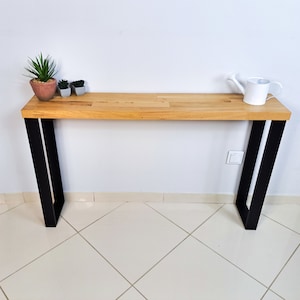 Timberena Table console en chêne massif fait main avec design moderne, bord vivant, pieds en forme de U image 7