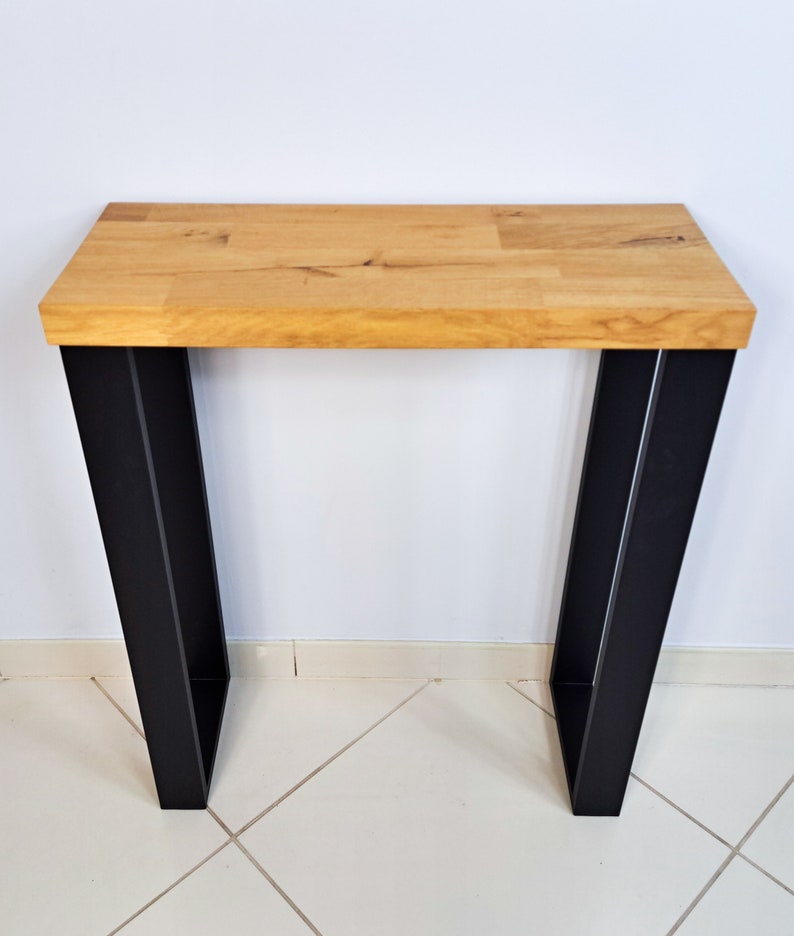 Timberena Table console en chêne massif fait main avec design moderne, bord vivant, pieds en forme de U image 3