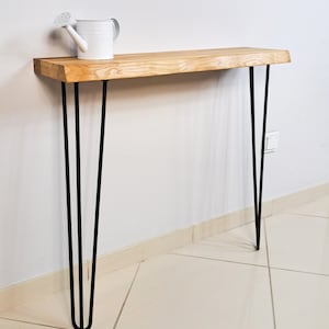 Console Table  Solid Oak with Modern Design, Living Edge, hairpin legs Handmade