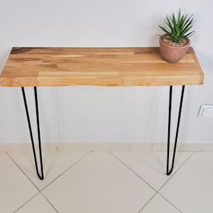 Console Table Solid Oak with Modern Design, Living Edge, hairpin legs Handmade