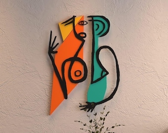 Abstract Embrace Metal Wall Art: Modern Colored Sculpture