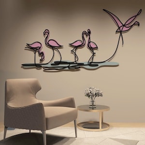 Arte de metal con flamencos, arte de pared de metal con animales, arte de metal colorido, decoración de exteriores, escultura de metal, decoración de pared única, arte de pared de metal