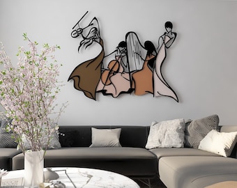 Women Band Metal Wall Art: Colorful Minimalist Line Art
