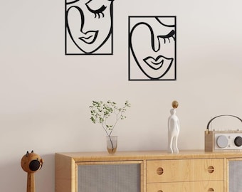 Serene Faces Metal Wall Art: Modern Home Decor (2 Pieces)
