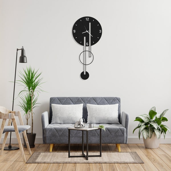 Minimalist Metal Black Large Wall Clock, Modern Design Unique Oversize Clock, Modern Home Metal Wall Art Horloge Murale Housewarming Gift