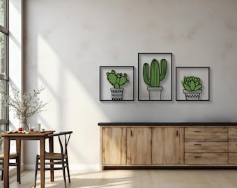 Cactus Metal Wall Art: Modern Plant Sculpture, Colorful Decor