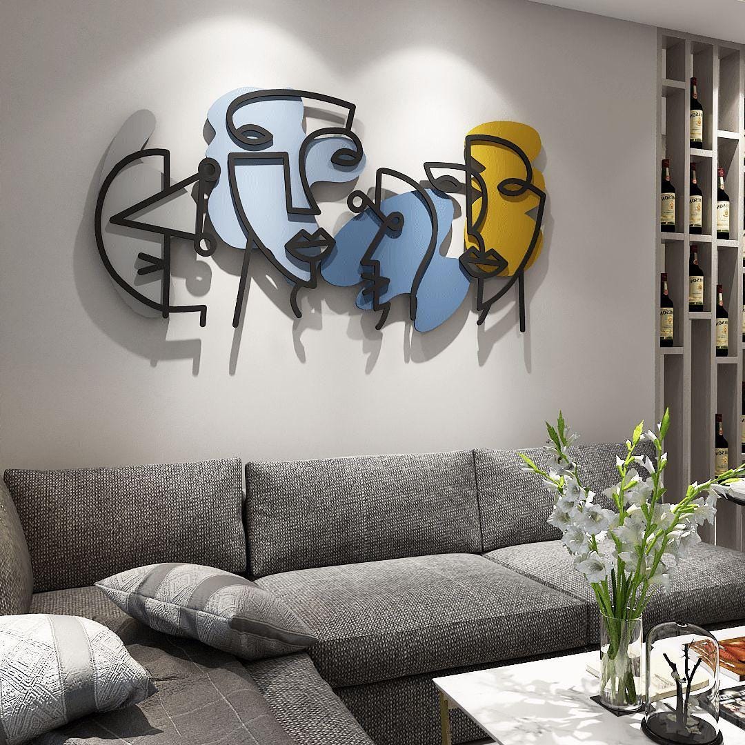 Fresh Look at Diversity Wall Art Faces Line Metal Wall Art Colorful Metal