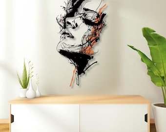 Fragment of Light Metal Wall Art: Colorful Female Line Art