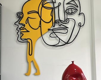 Minimalist Metal Wall Art: Abstract Faces Sculpture