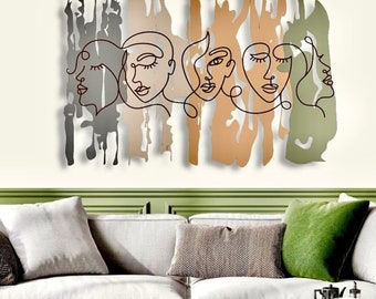 Abstract Faces Metal Wall Art: Modern Colored Metal Sculpture