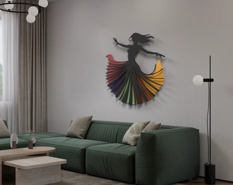 Gypsy Woman Wall Art, Whirling Metal Wall Art, Colorful Metal Wall, Female Line Art, Unique Wall Decor, Metal Wall Art, Modern Home Decor