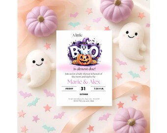 Little Boo Ghost Baby Shower Invitation: Pink Halloween Digital Invite (Printable)