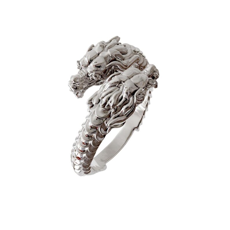 Solid Gold Double Dragon Wrap Ring, Mythology Statement Jewelry, 10K ...