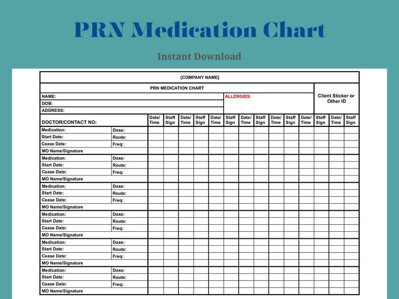 Weekly Regular Medication And PRN Medication Chart Set Of 2 Record Of weekly-regular-medication-and-prn-medication-chart-set-of-2-record-of
