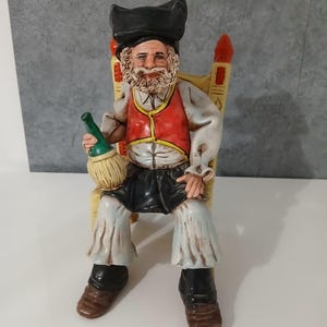 Sardinian Man Statue with Wine Flask in Ceramic 30 cm Lello Sanfilippo Vintage In good condition as shown in the photo