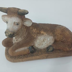 Boi Sentado, Presépio Fontanini, 50 cm, Estátua de Resina Pintada à Mão, Itália, Vintage