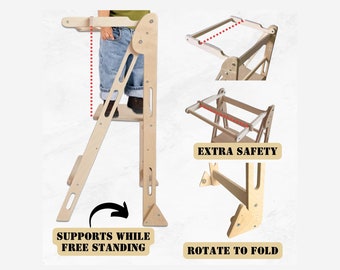 Sgabello didattico pieghevole per bambini piccoli, mobili per bambini Montessori, torre da cucina pieghevole sottile, sgabello didattico da cucina regolabile regalo per bambini