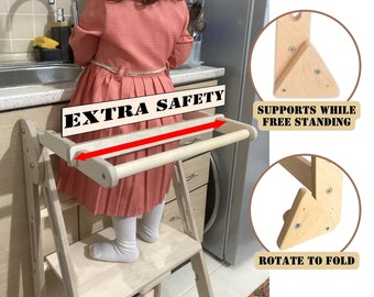 Taburete de cocina minimalista de madera para niños, taburete de cocina para niños pequeños de regalo Montessori delgado, escalera de cocina delgada para mamás plegable que ahorra espacio